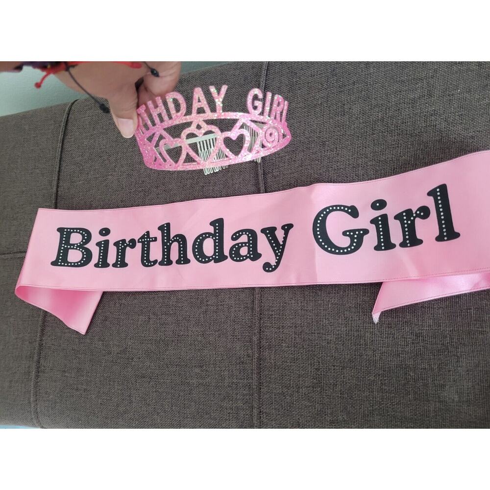 Birthday Girl Pink Sash w/ Black Text And Glitter‎ Tiara